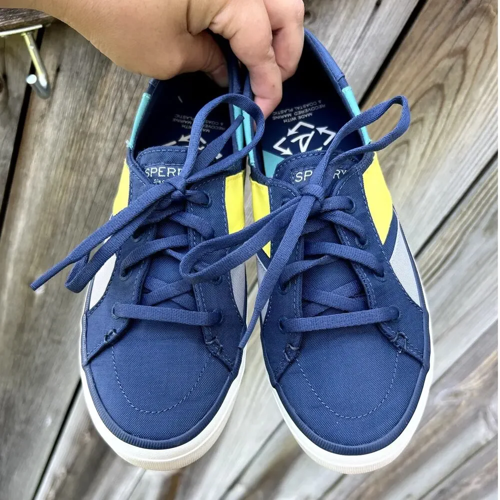 Sperry Crest Vibe Bionic Sneakers Womens 6.5 Navy Teal Yellow‎